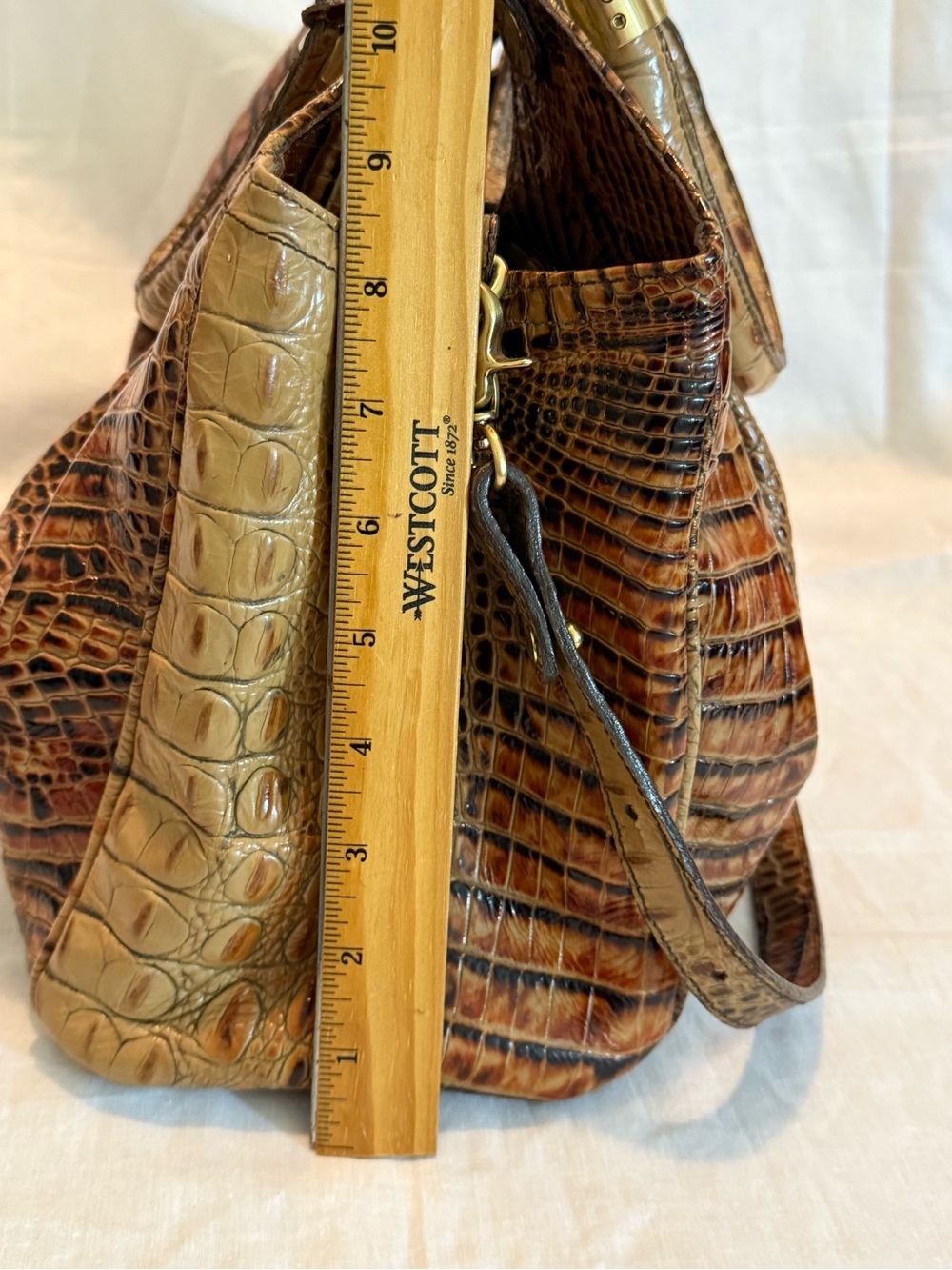 Brahmin Croc-Embossed Shoulder Bag in Tan with Gold Hardware - Picture 8 of 15